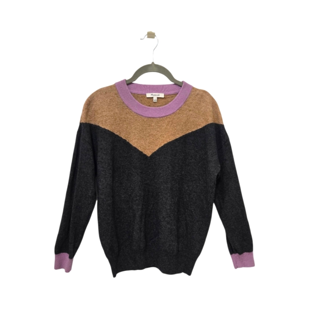 Madewell Charcoal Black Sweater with Camel and Lavender Accents